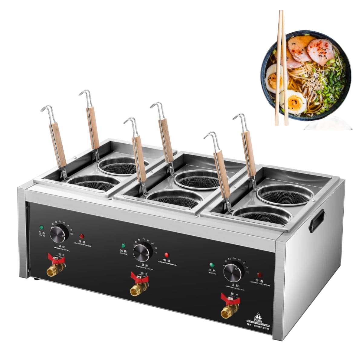 Koalalko Commercial Pasta Cooker 6 Holes Macaroni Vegetable Dumpling Cooker Noodle Cooking Machine Pasta Makers Boiler Machine with 6 Basket Noodle Dumpling Maker with Noodle Filter 110V 60hz US plug