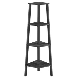 vasagle corner shelf stand, 4-tier corner bookshelf, industrial corner ladder shelf, plant stand display shelf for living room, office, kitchen, charcoal gray and matte black ulls034b22