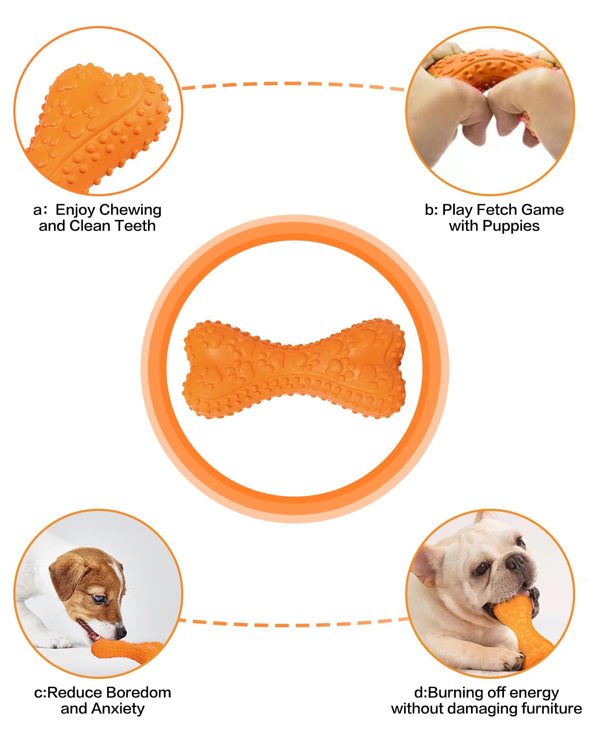 SCHITEC Dog Chew Toy, Puppy Teething Bone for Dental Health, Interactive Non-Toxic Natural Rubber Toys for Small Medium Pets