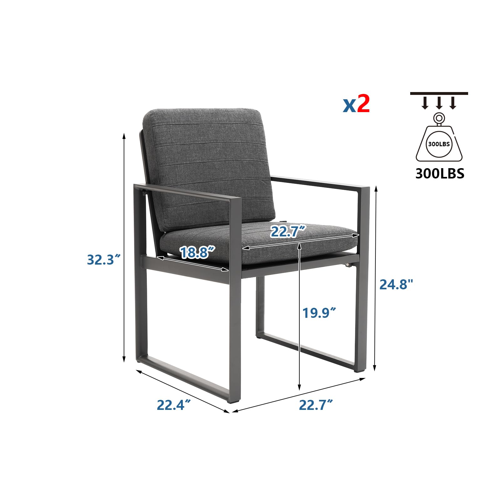 LebenLiebe Patio Dining Chairs Set of 2 Outdoor Dining Chair with Armrests and Cushions Aluminum Outdoor Furniture Armchairs Bistro Chairs,Dark Grey