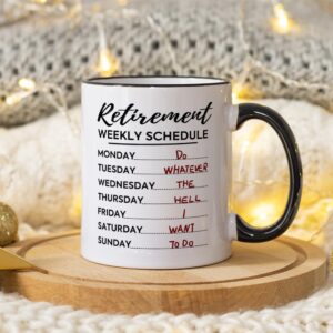 Fatbaby Funny Retirement Gifts For Women Men,Retirement Weekly Schedule Coffee Mug Gifts for Coworker Boss Office, Retired Calendar Mug for Dad Mom Friends Grandma Grandpa 11OZ