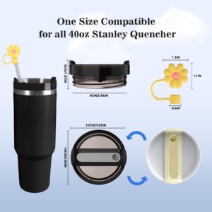 BANANABAY Tumbler Lids for Stanley, 2Pcs 2024 NEW Replacement Lid for Stanley & 4Pcs 0.4in Diameter Cute Silicone Straw Covers Cap for Stanley, Dust-Proof Drinking Straw Tips Lids, Best Gift Idea