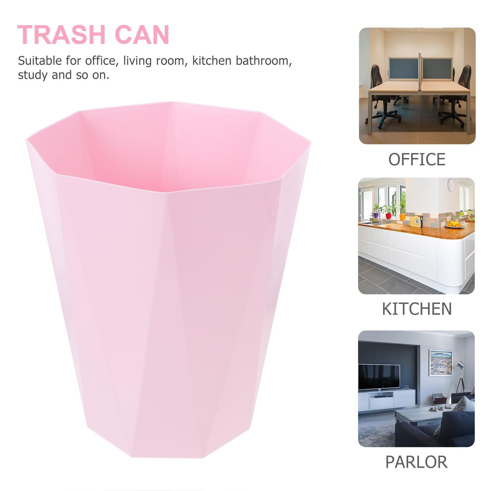 PRETYZOOM 1pc Pink Plastic Wastebasket for Home, Office, Dorm Trash Can Bathroom Kitchen Garbage Can Creative Trash Basket Mini Rectangular Trash Can Trash Cans Household Small Trash Can