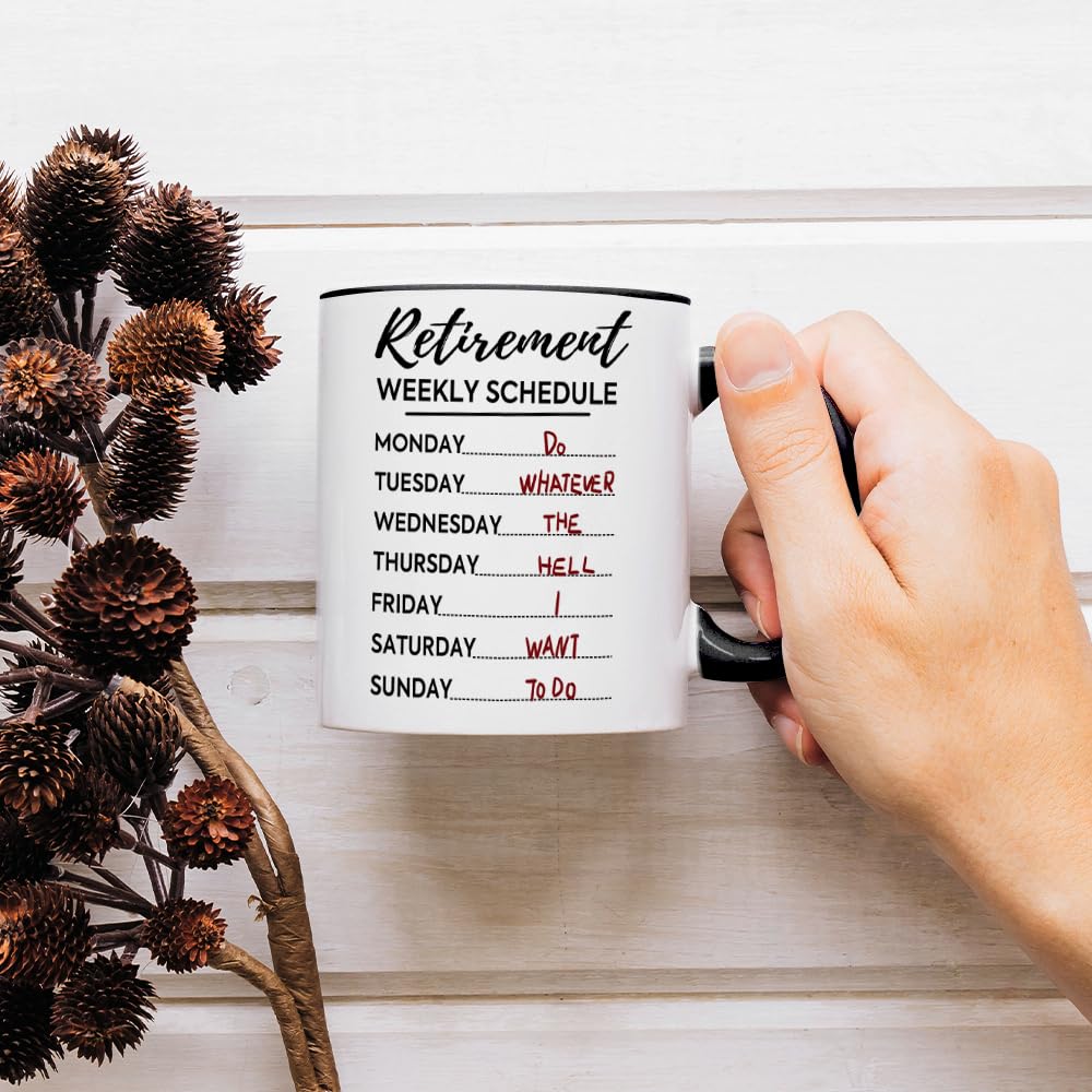 Fatbaby Funny Retirement Gifts For Women Men,Retirement Weekly Schedule Coffee Mug Gifts for Coworker Boss Office, Retired Calendar Mug for Dad Mom Friends Grandma Grandpa 11OZ