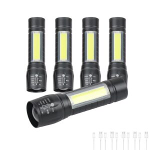 hilngav 5 pack mini small pocket led flashlight usb-c rechargeable high lumens bright powerful edc flash lights - aluminum handheld flashlight bulk for kids, portable camping christmas gifts