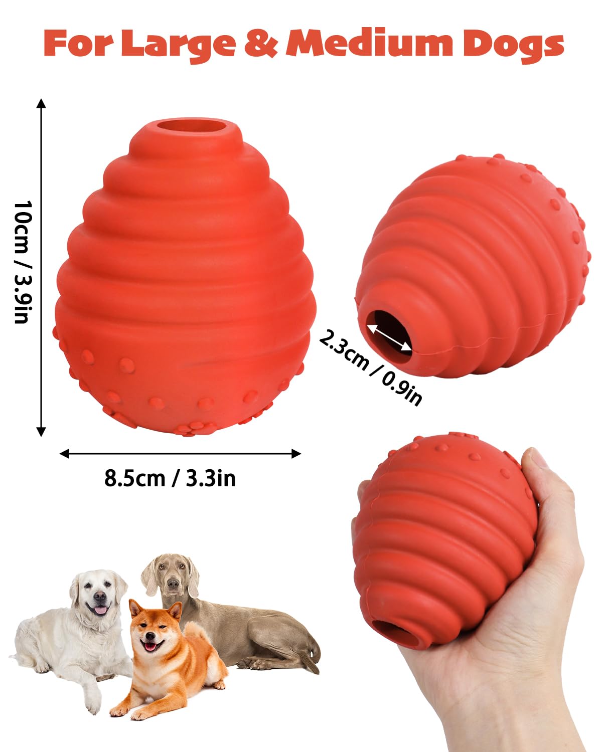 SCHITEC Treat Dispensing Dog Toy, Interactive Puzzle Slow Feeder Ball for Mental Stimulation, Rubber Enrichment Chew Toys for Small Medium Large Dogs