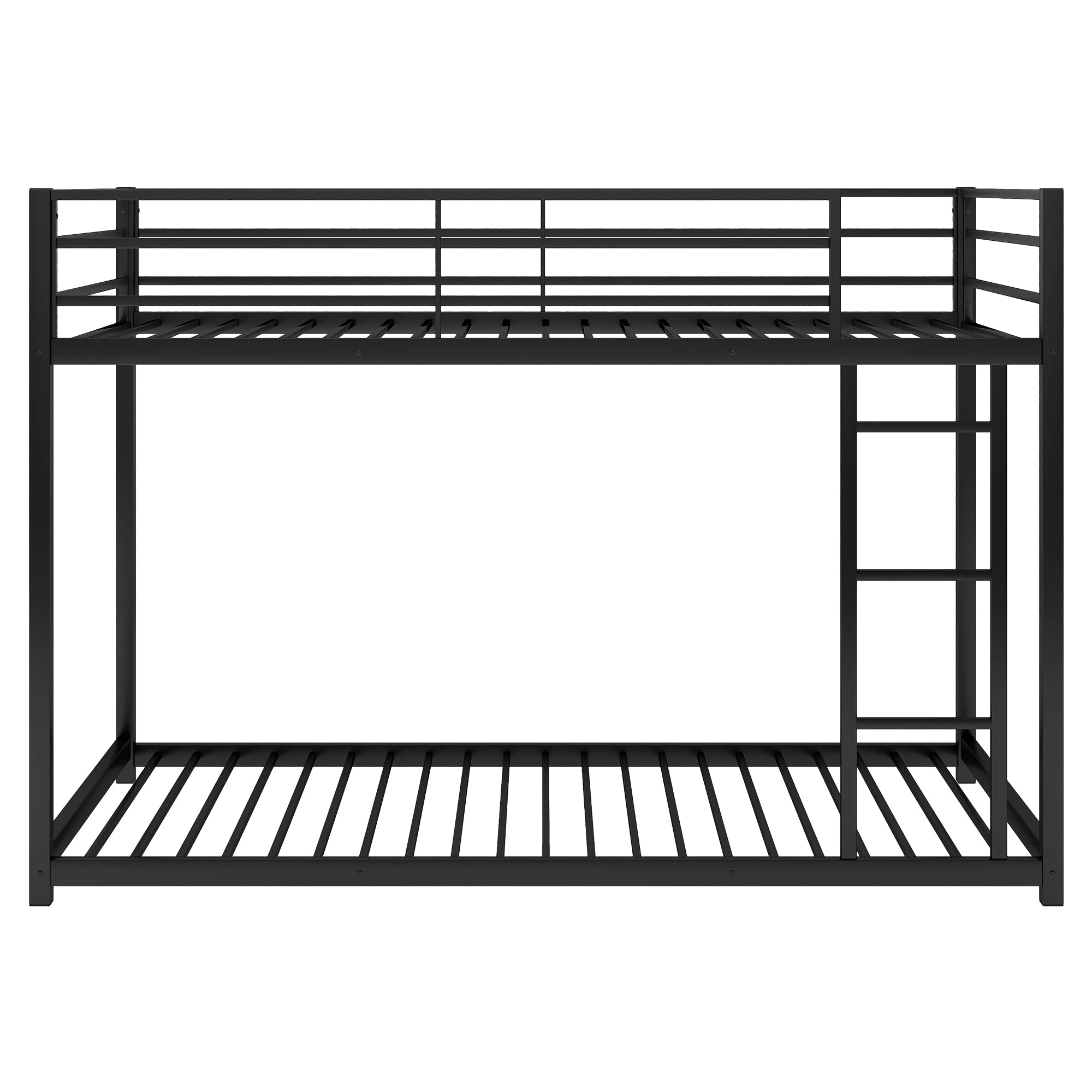 Favfurish Twin Over Twin Metal Bunk Bed with Full-Length Guardrail,Low Bunk Bed W/Ladder, Steel,No Noise,Bedroom Furniture for Children,Teens and Adults,Black