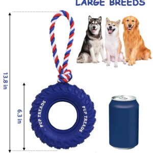 SCHITEC Dog Chew Toy with Rubber Tire & Tug of War Rope for Medium Large Dogs Aggressive Chewers, Interactive Fetch Play Treat Dispenser Pull Toys