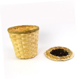 OFFSCH Round Weaving Tea Basket with Lid Tea Storage Basket and Garbage Container Bin for Kitchen Office and Home Organization