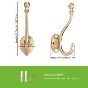 TUNNY Towel Hooks Bathroom - 5 Pack Champagne Bronze Coat Hook Robe Hooks Decorative Wall Hooks for Bathroom Bedroom Kitchen Towel Robe Clothes Cabinet Closet Bathroom Hardware