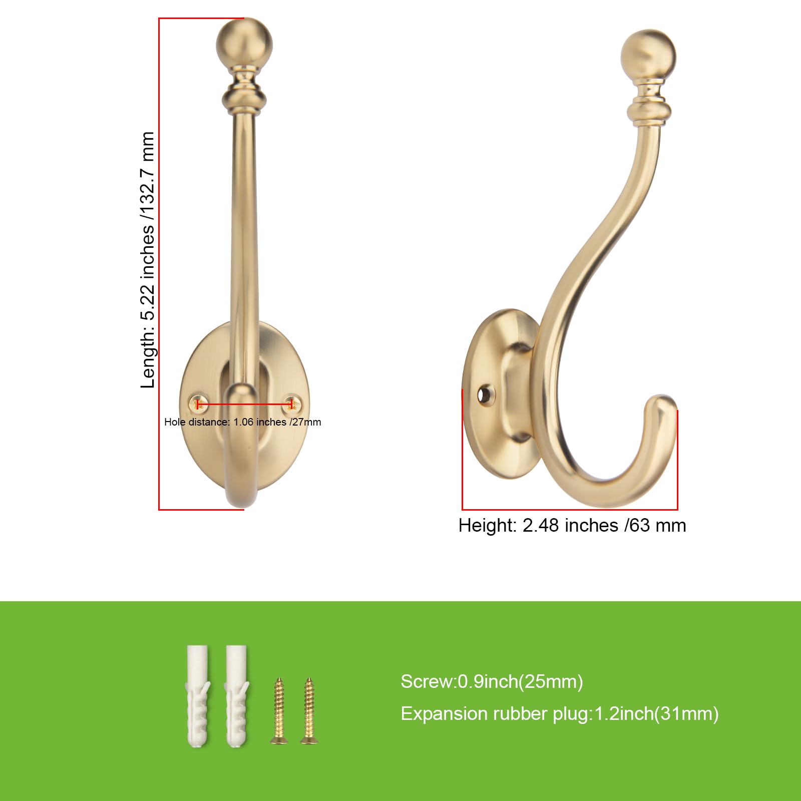 TUNNY Towel Hooks Bathroom - 5 Pack Champagne Bronze Coat Hook Robe Hooks Decorative Wall Hooks for Bathroom Bedroom Kitchen Towel Robe Clothes Cabinet Closet Bathroom Hardware