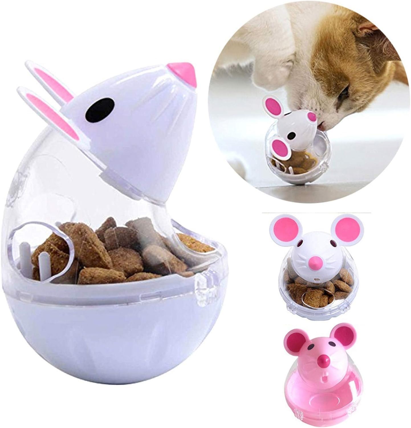 GANPUB Pink Interactive Toys for Cats, Play Cat Toy Pet Cat Kitten Mouse Shape Treat Holder Food Storage Dispenser Chew Play Toy for Indoor Cat and Kitten Exercise,Toys