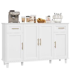 HOSTACK 55" Modern Sideboard Buffet Cabinet with Storage, Large Kitchen Buffet Storage Cabinet with Drawers and Shelves, Wood Coffee Bar Cabinet with Gold Handles for Kitchen, Living Room, White