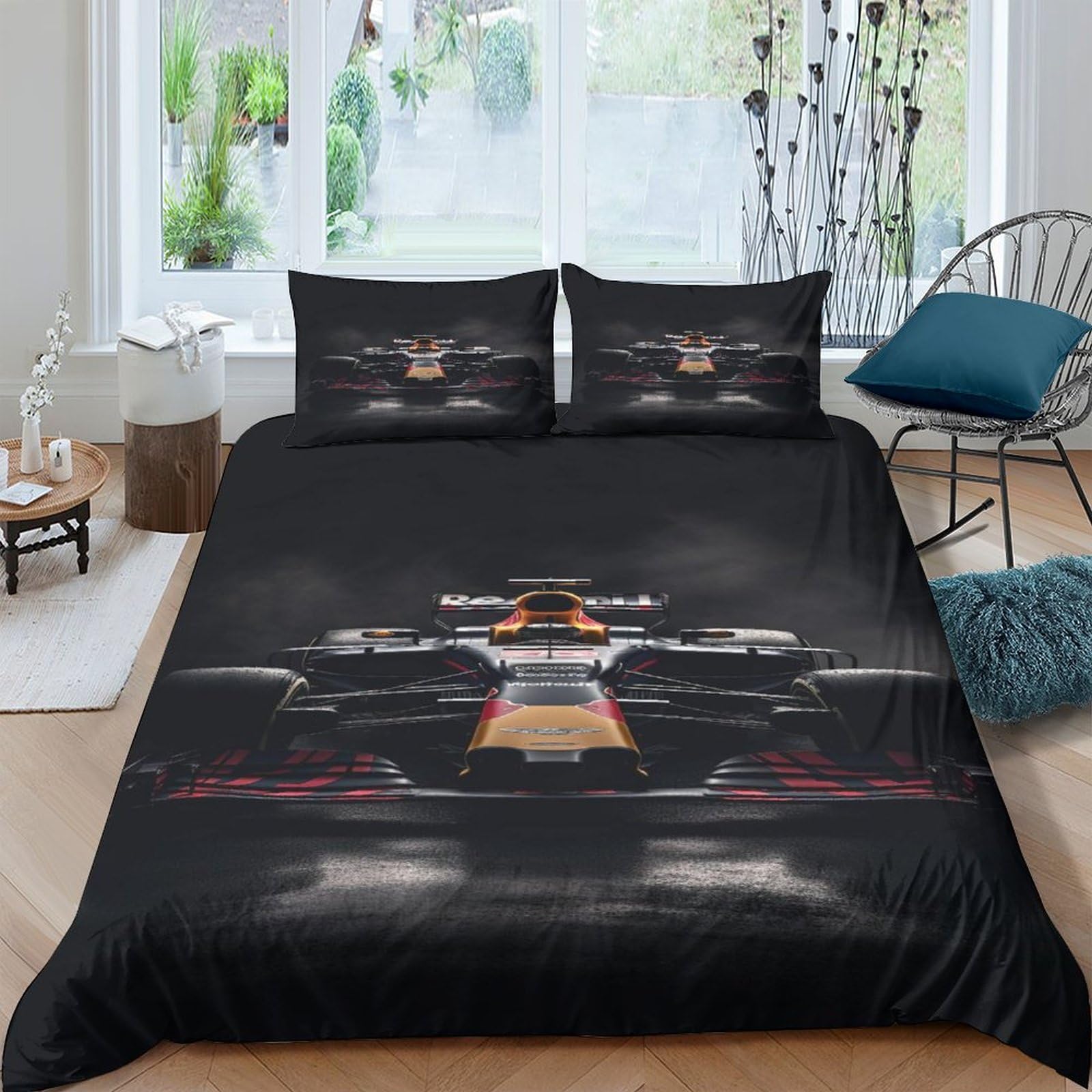 NOLLAM Formula-Racing Racing Breathable Comforter Cover Hidden Zipper Contests Duvet Cover Set with Pillowcases Bedding Set Soft Microfiber Quilt Cover Set for Various Sizes Queens（228x228cm）