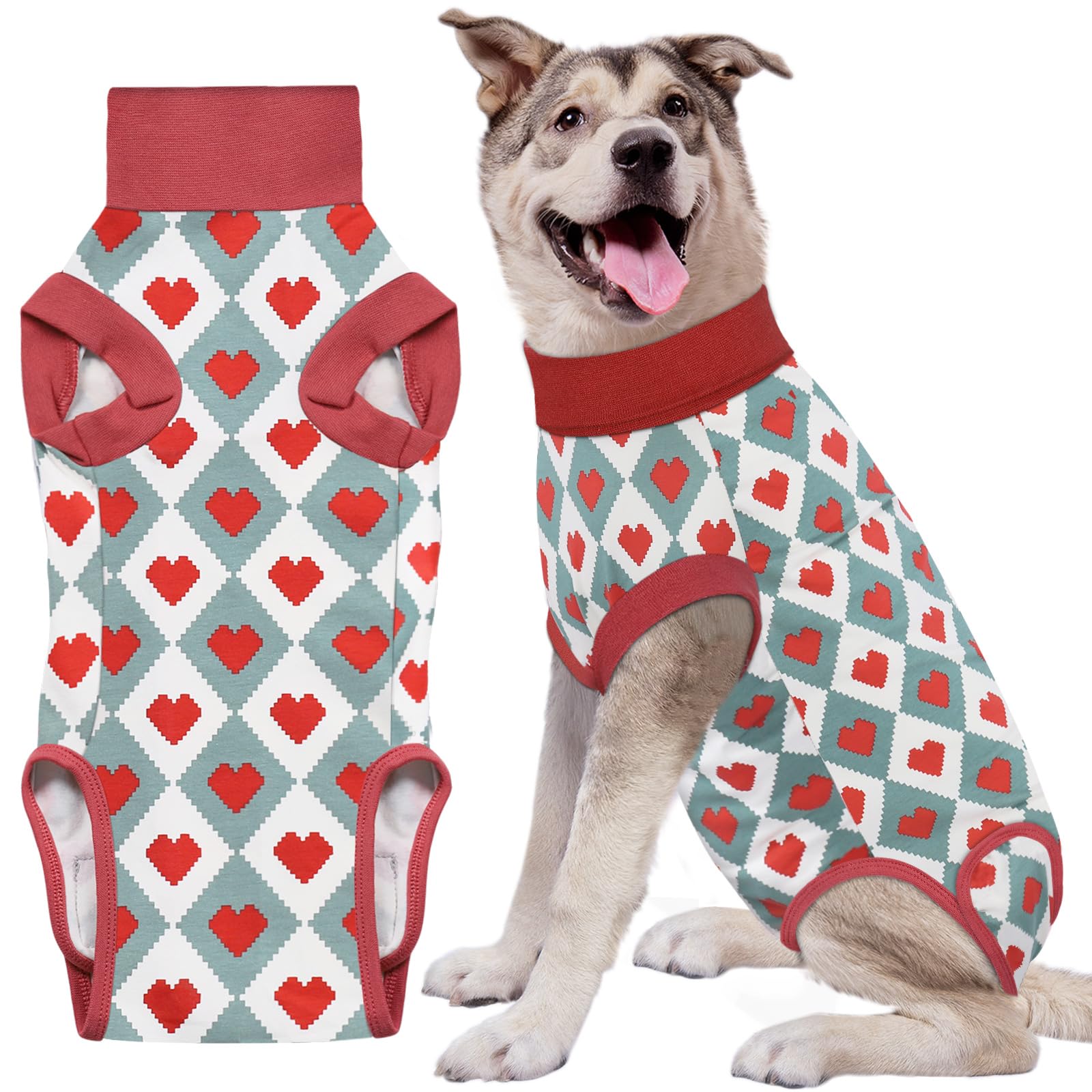 Comwish Recovery Suit for Dogs, Dog Recovery Suit Male Female Post Spay, Neuter, Abdominal Surgery Recovery Suit with an Inner Layer Pocket, Prevent Licking Soft Breathable Cotton, Red, XL