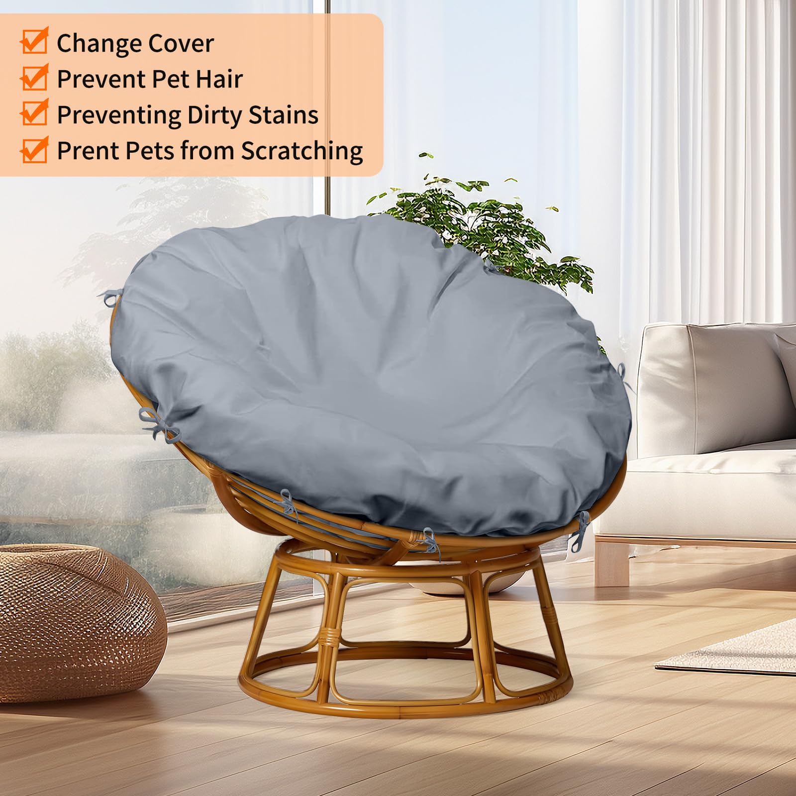 COSHNIBI Papasan Cushion Cover, 420D Waterproof Removable Zipper Chair Cushion Cover, 55L*55H Inches Suitable for Indoor and Outdoor Use (Gray)