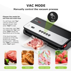 Bonsenkitchen Vacuum Sealer Machine, Multi-Functional Food Sealer, Built-in Cutter & Bag Storage, Globefish Technology for High-Speed Continuous Working, Food Vacuum Sealer with Vacuum Bags & Roll Bag