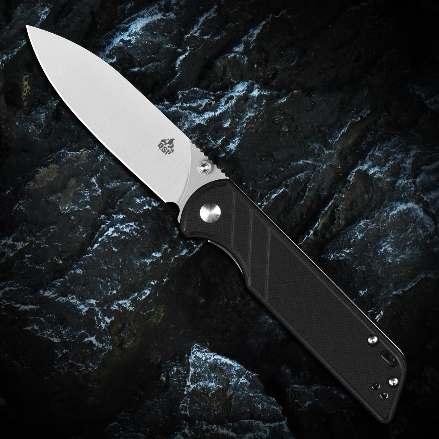 QSP EDC Folding Pocket Knife, D2 Blade, 4" G10/Micarta handle, Left and Right Handed Thumb Stub Opening, Smooth Liner Lock with Ball Bearing, Parrot (ball bearing, black G10)