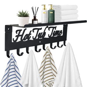 towel rack for hot tub with shelf bathroom towel holder 8 hooks towel hanger wall mounted for robes, clothes, towels - hot tub accessories outdoor