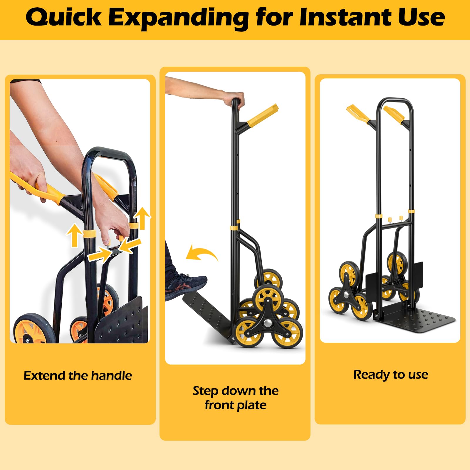 Goplus Stair Climbing Hand Truck, Folding Height Adjustable Dolly with 350 LBS Capacity, Elastic Rope, Telescoping Handle, 6 Rubber Wheels, 12” x 11.5” Nose Plate, 2-in-1 Heavy Duty Hand Cart