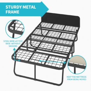 CECER Twin Size Rollaway Bed with 5 Inch Foam Mattress, 75" x 38" Folding Bed, Space-Saving Guest Bed with Headboard, Portable Foldable Bed for Adults with Sturdy Metal Frame and Dust Cover