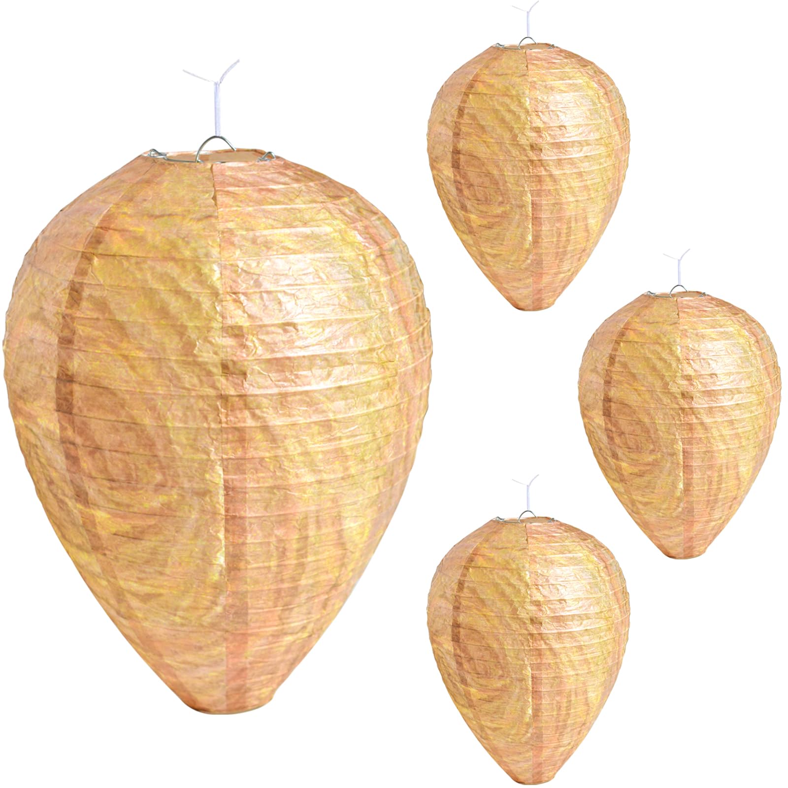 ZeeDix 4 Pack Hanging Paper Fake Wasp Nest Decoy for Outdoor, Home and Garden(8.66"×11",Warm Color)