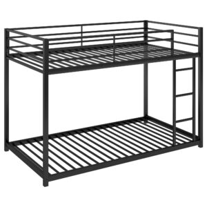 Favfurish Twin Over Twin Metal Bunk Bed with Full-Length Guardrail,Low Bunk Bed W/Ladder, Steel,No Noise,Bedroom Furniture for Children,Teens and Adults,Black