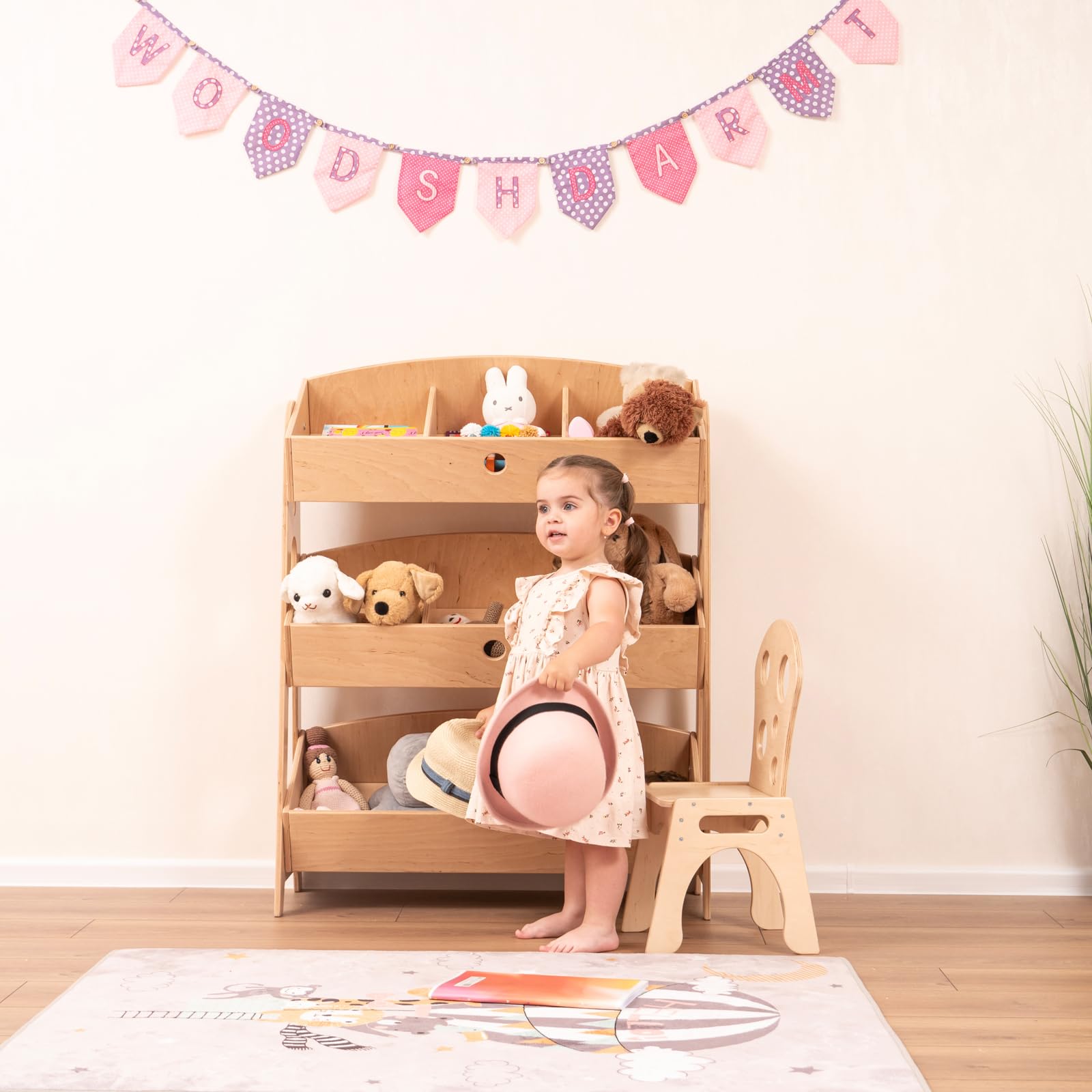 Woodandhearts Full Storage 3 Tier Montessori Shelf, Handmade Furniture Toy Storage, Playroom Decor Nursery Shelves, Kids Room