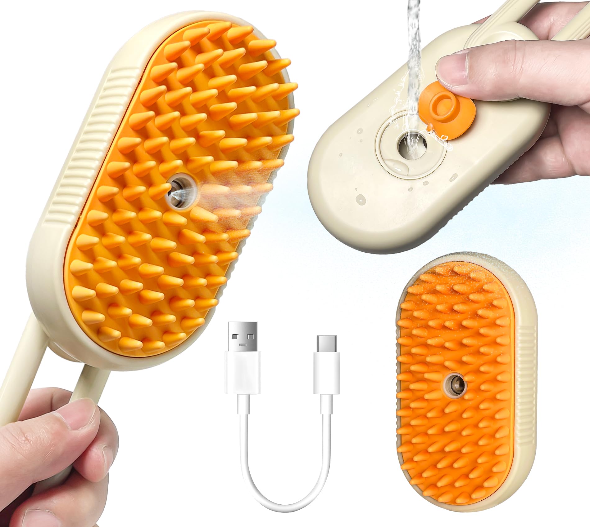 Cat/Dog Shedding Brush - Steam Grooming Brush with Water Spray, Hair Removal Comb for Pets (brown)