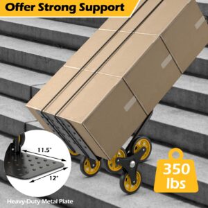 Goplus Stair Climbing Hand Truck, Folding Height Adjustable Dolly with 350 LBS Capacity, Elastic Rope, Telescoping Handle, 6 Rubber Wheels, 12” x 11.5” Nose Plate, 2-in-1 Heavy Duty Hand Cart