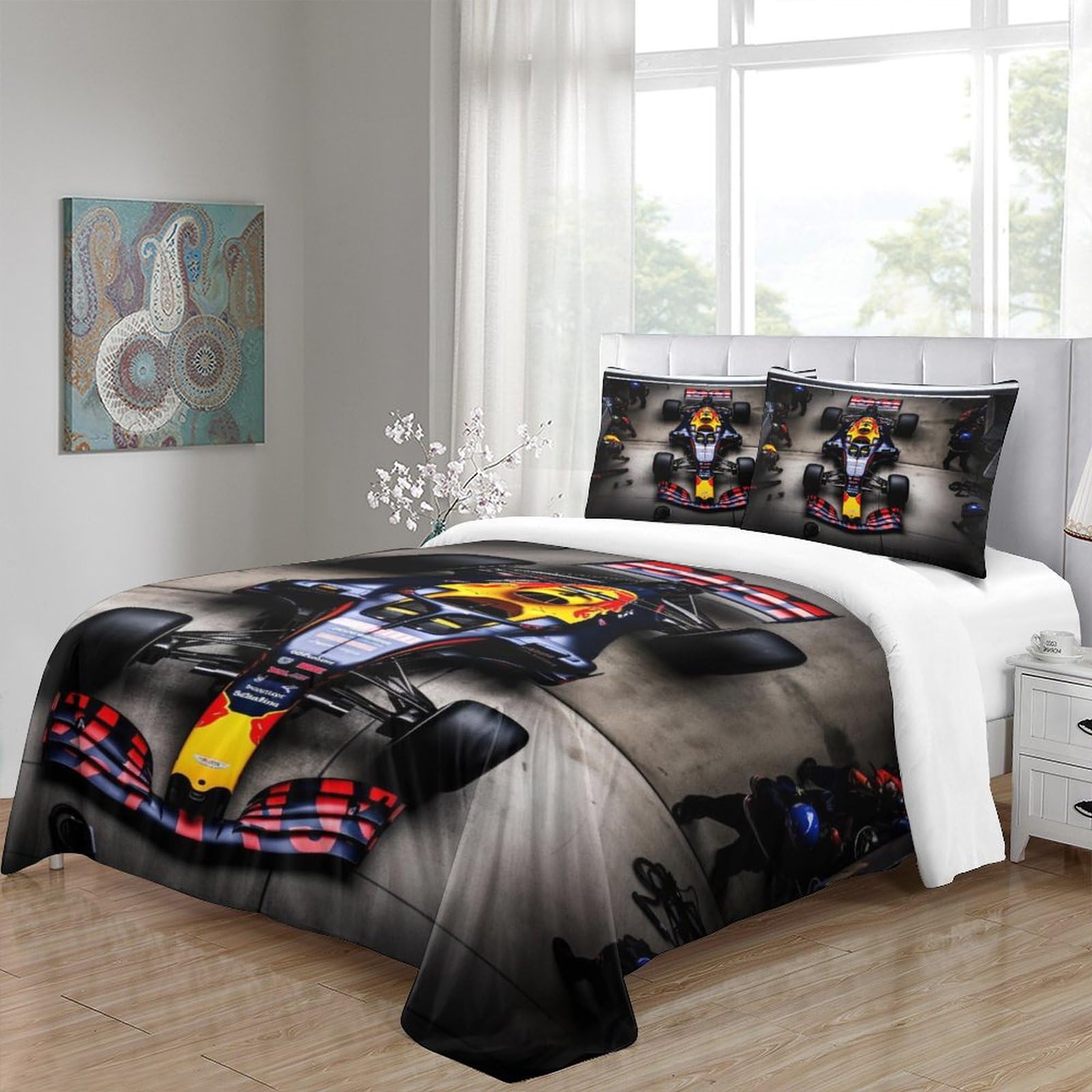 NOLLAM Formula-Racing Racing Lovingly Bedding Set Hidden Zipper Contests Duvet Cover Set with Pillowcases Quilt Cover Set Soft Microfiber Comforter Cover Various Sizes for Kids Adults Full（203x228cm）