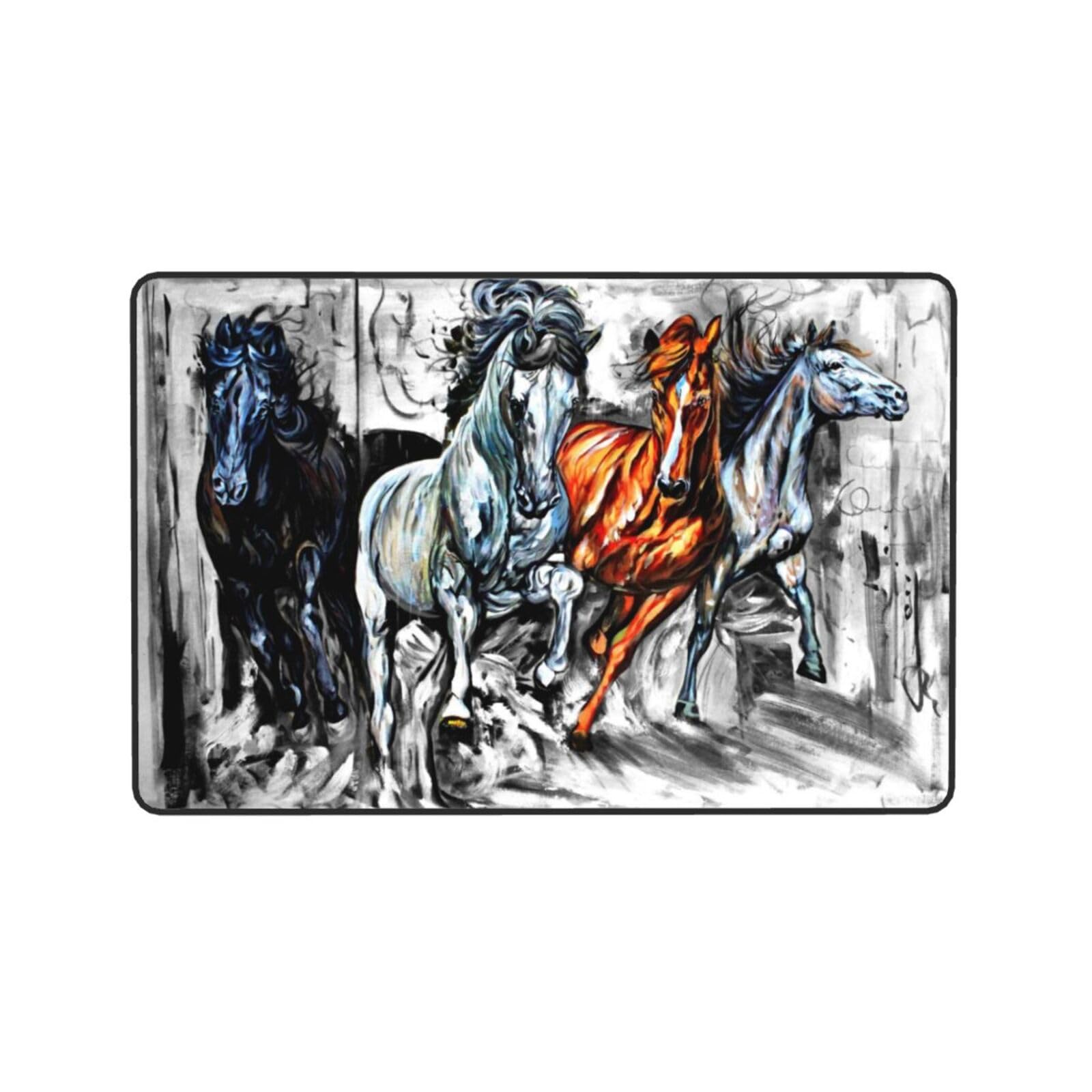 Pevtufa Four Running Horses Print Washable Rug 36"X24"Ultra-Thin Area Rugs for Living Room Non Slip Modern Carpet for Bedroom Dining Room Office Kitchen