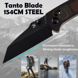 KANSEPT Main Street Pocket Folding Knives EDC Axis Lock Camping Knife 3.36'' Black TiCn Coated 154CM Blade Knife with Light Brown Acrylic Handle for Men Women Everyday Carry T1015V8