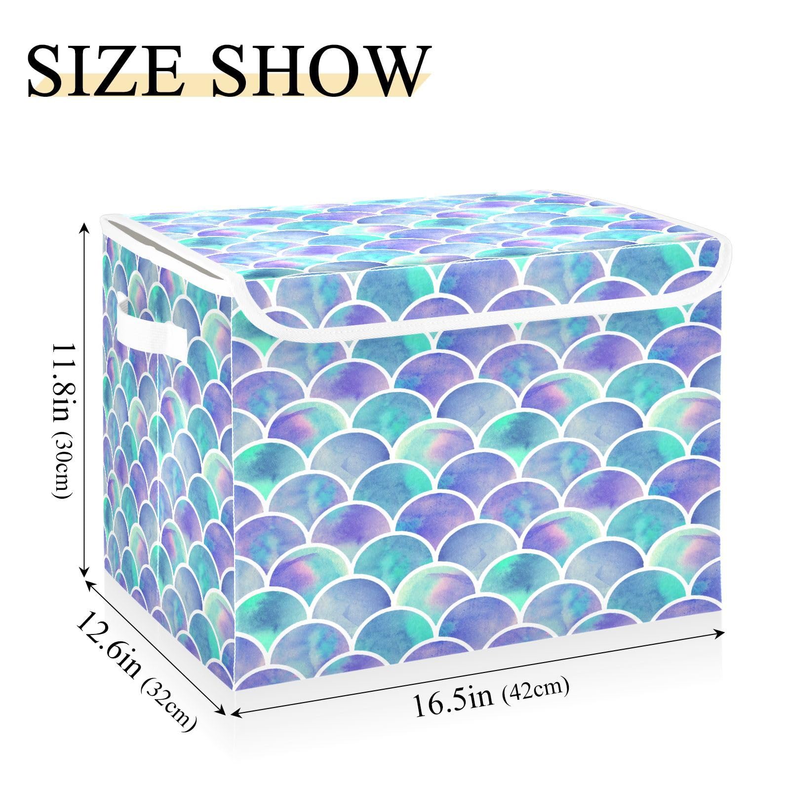 DIGTIA Mermaid Scale Storage Bins with Lids Large Purple Glitter Storage Basket with Handles Foldable Fabric Storage Box Organizer for Clothes Toys Closet Cabinet Home Office Bedroom