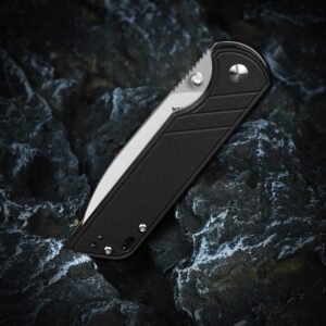 QSP EDC Folding Pocket Knife, D2 Blade, 4" G10/Micarta handle, Left and Right Handed Thumb Stub Opening, Smooth Liner Lock with Ball Bearing, Parrot (ball bearing, black G10)