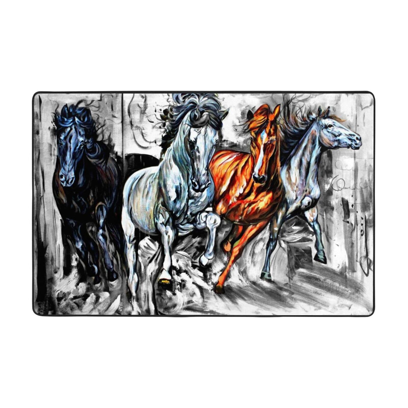 Pevtufa Four Running Horses Print Washable Rug 36"X24"Ultra-Thin Area Rugs for Living Room Non Slip Modern Carpet for Bedroom Dining Room Office Kitchen