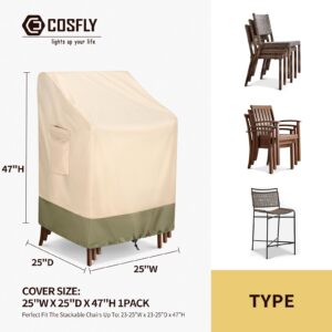 COSFLY Waterproof Outdoor Stackable Chairs Covers, Patio Furniture Covers Heavy Duty for 4-6 Stacking Chairs 1Pack - Fits up to 25W x 25D x 47H Inches (Beige)