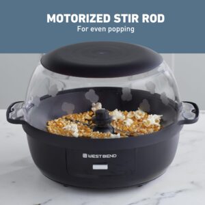 West Bend Stir Crazy Hot Oil Popcorn Popper, Popcorn Maker Machine with Large Serving Bowl Lid and Stirring Rod, 6 Qt, Black