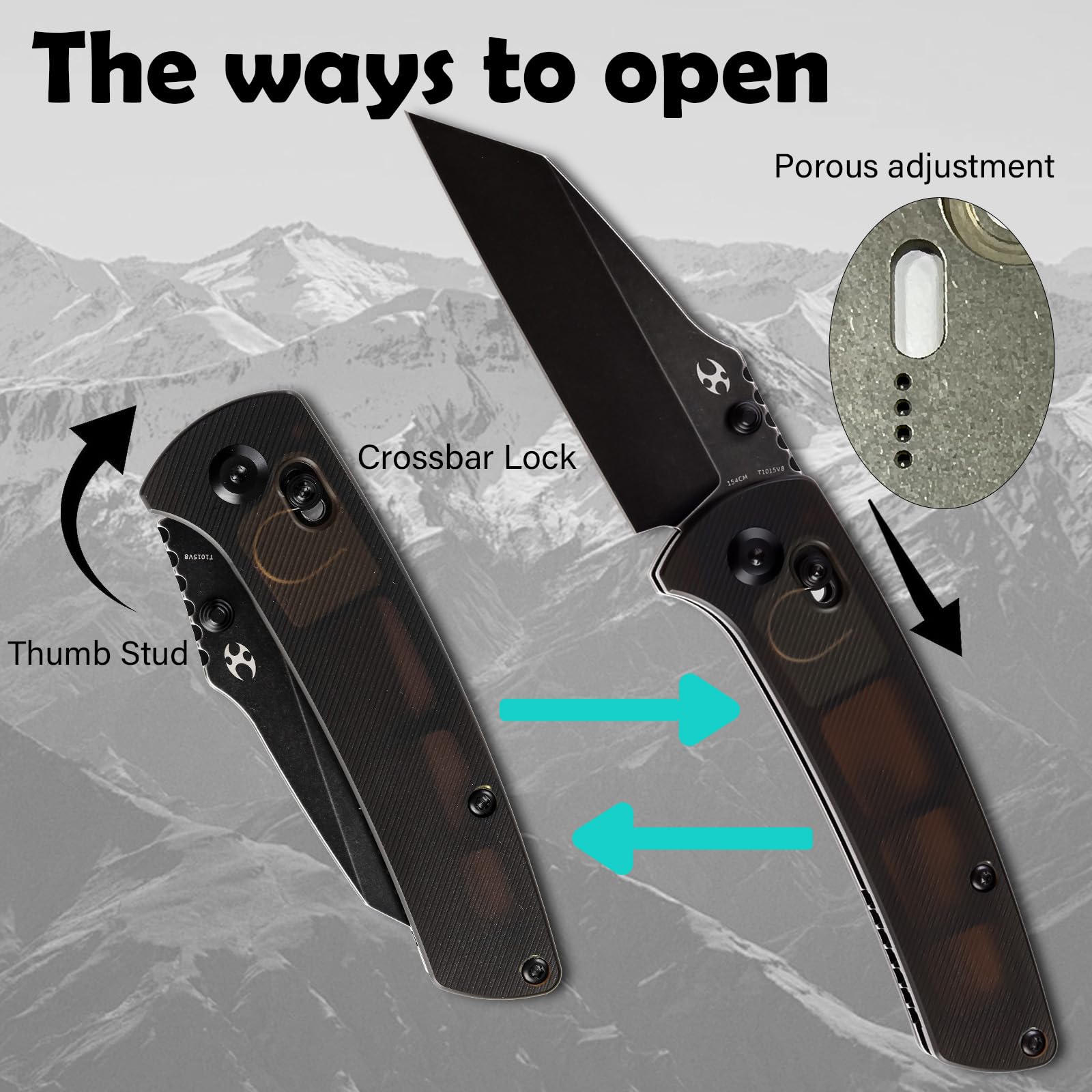 KANSEPT Main Street Pocket Folding Knives EDC Axis Lock Camping Knife 3.36'' Black TiCn Coated 154CM Blade Knife with Light Brown Acrylic Handle for Men Women Everyday Carry T1015V8