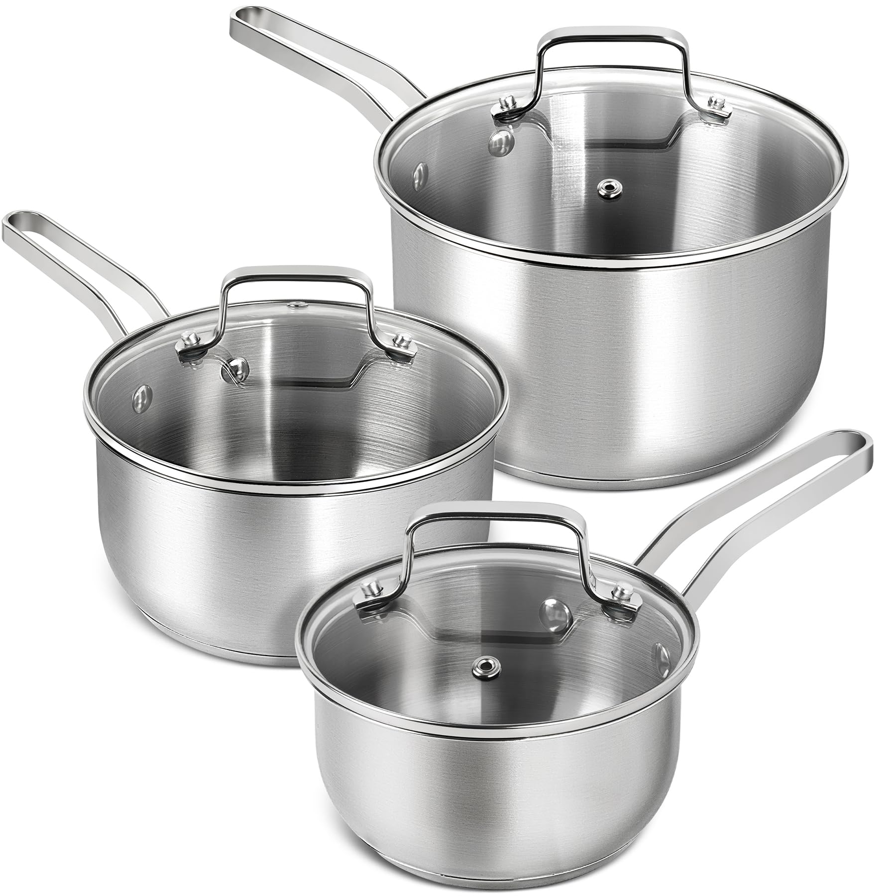 MICHELANGELO Stainless Steel Pot Set - 1QT & 2QT & 3QT Stainless Steel Sauce Pan with Lid, Induction Saucepan Set, Small Pots for Cooking - 6 Pcs