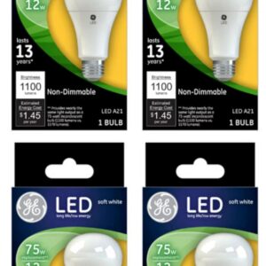 GE (4 Bulbs) Lighting 65721 LED A21, 12 watt (75 watt Equivalent) Soft White A21, Non-dimmable, LED Light Bulb, 1100 lumens