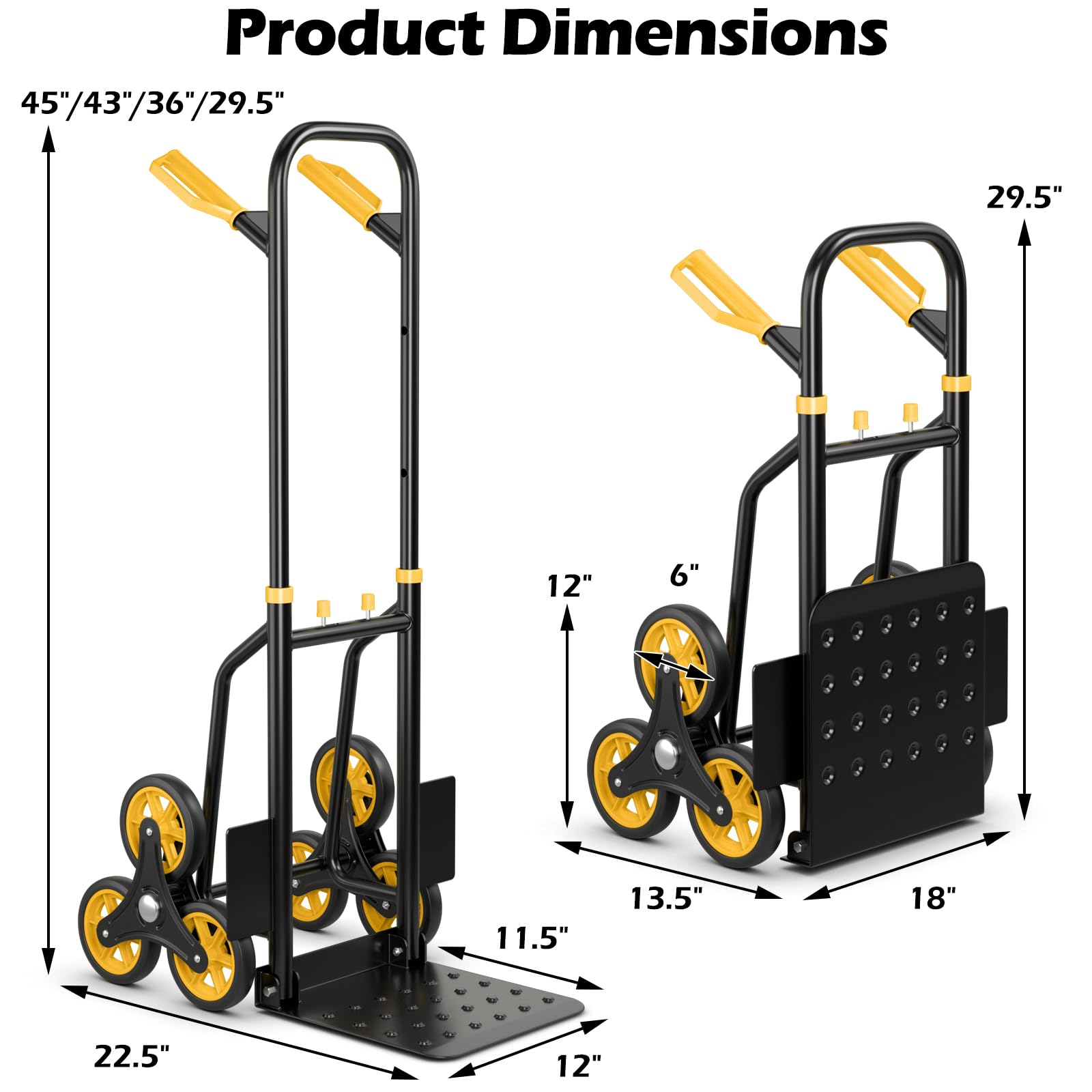 Goplus Stair Climbing Hand Truck, Folding Height Adjustable Dolly with 350 LBS Capacity, Elastic Rope, Telescoping Handle, 6 Rubber Wheels, 12” x 11.5” Nose Plate, 2-in-1 Heavy Duty Hand Cart