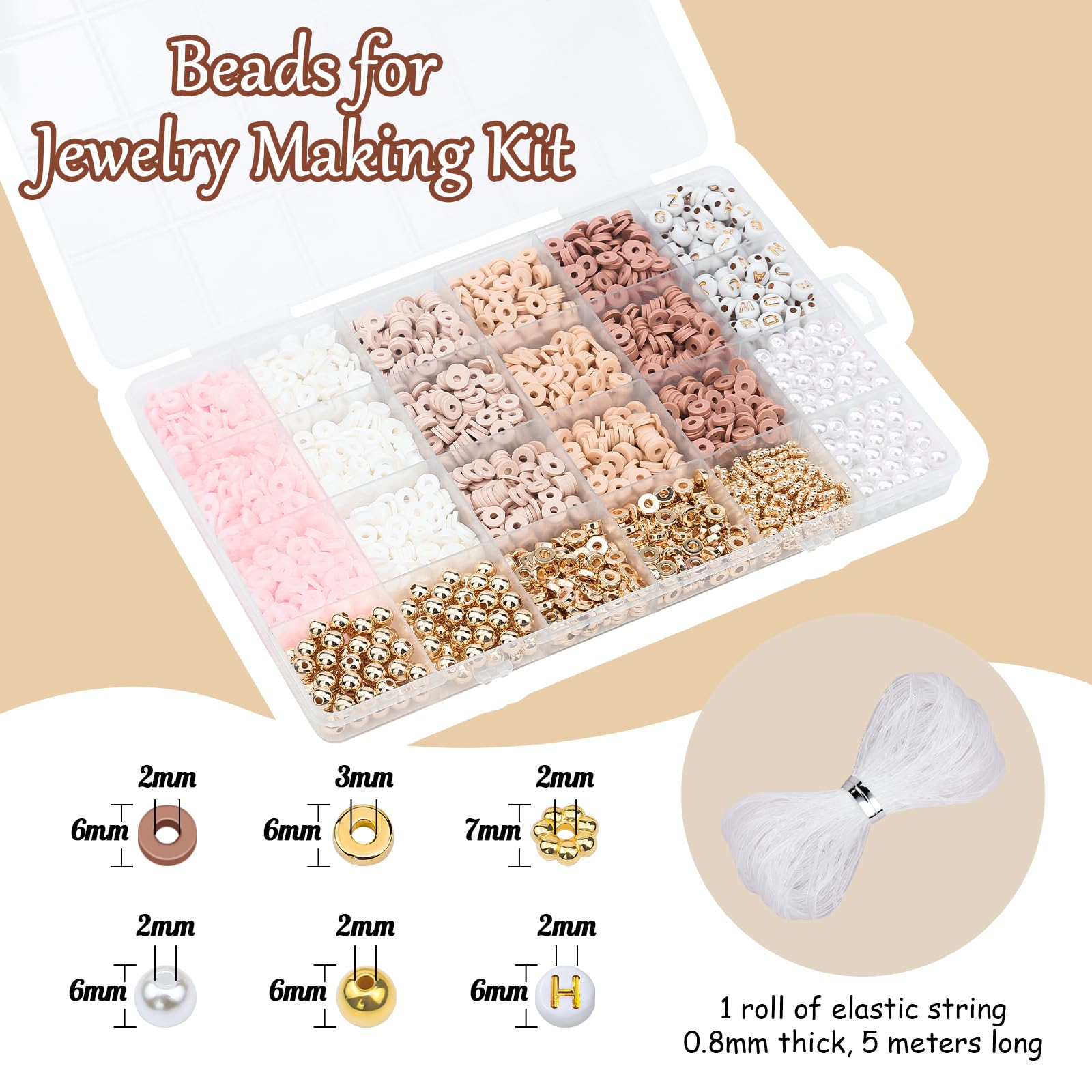 LUDUKOO Clay Bead Bracelet Kit, 2370Pcs Flat Polymer Clay Heishi Beads Bracelet Making Kit for Girls Adults, DIY Friendship Bracelet Kit with Gold Beads Letter Beads for Bracelets Christmas Gift