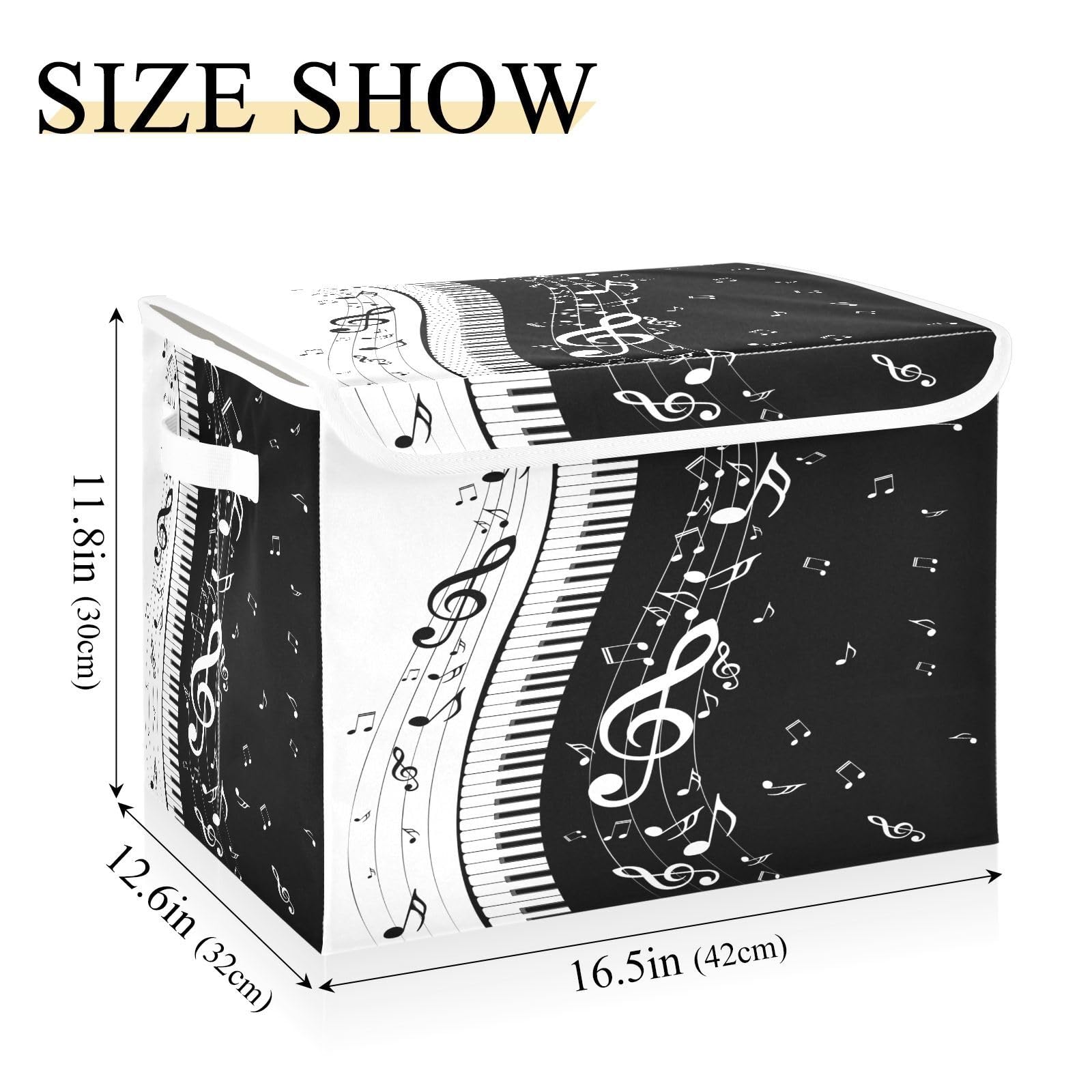 DIGTIA Piano Music Note Storage Bins with Lids Large Storage Basket with Handles Foldable Fabric Storage Box Organizer for Clothes Toys Closet Cabinet Home Office Bedroom