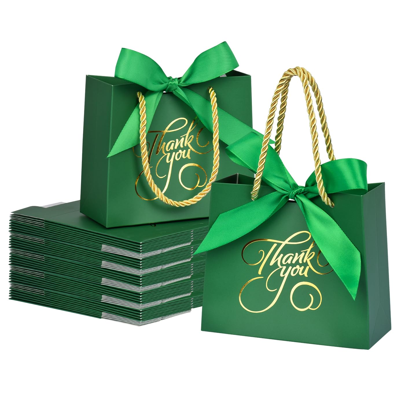 DECHISY 50Pack Small Thank You Bags with Handle Bulk,5.5x2.5x4.7Inch Thank You Gift Bags,Green Gift Bags with Handles,Party Favor Bags for Bridal Shower,Birthday Party,Baby Shower,Wedding