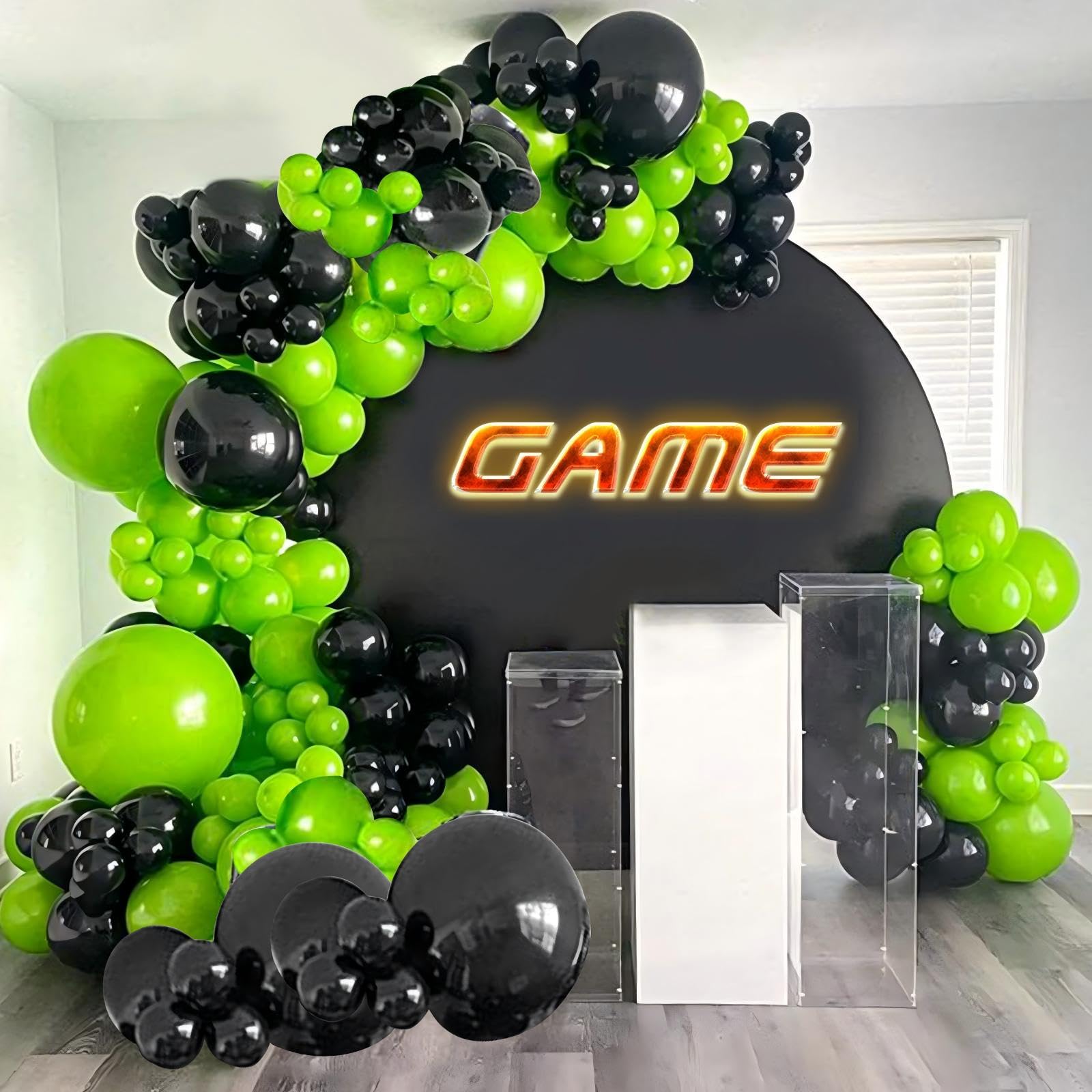 Felice Arts Video Game Balloon Arch Garland Kit Black Green Balloons for Boys Girls Kids Level Favor Game Themed Birthday Graduation Party Decorations