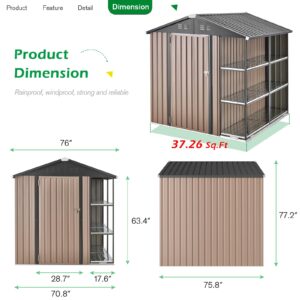 AECOJOY 6x6 Storage Shed with Rack,Small Outdoor Storage Tool Utility Shed with Shelves, Metal Garden Shed for Yard, Outdoor Storage Clearance Outside Use