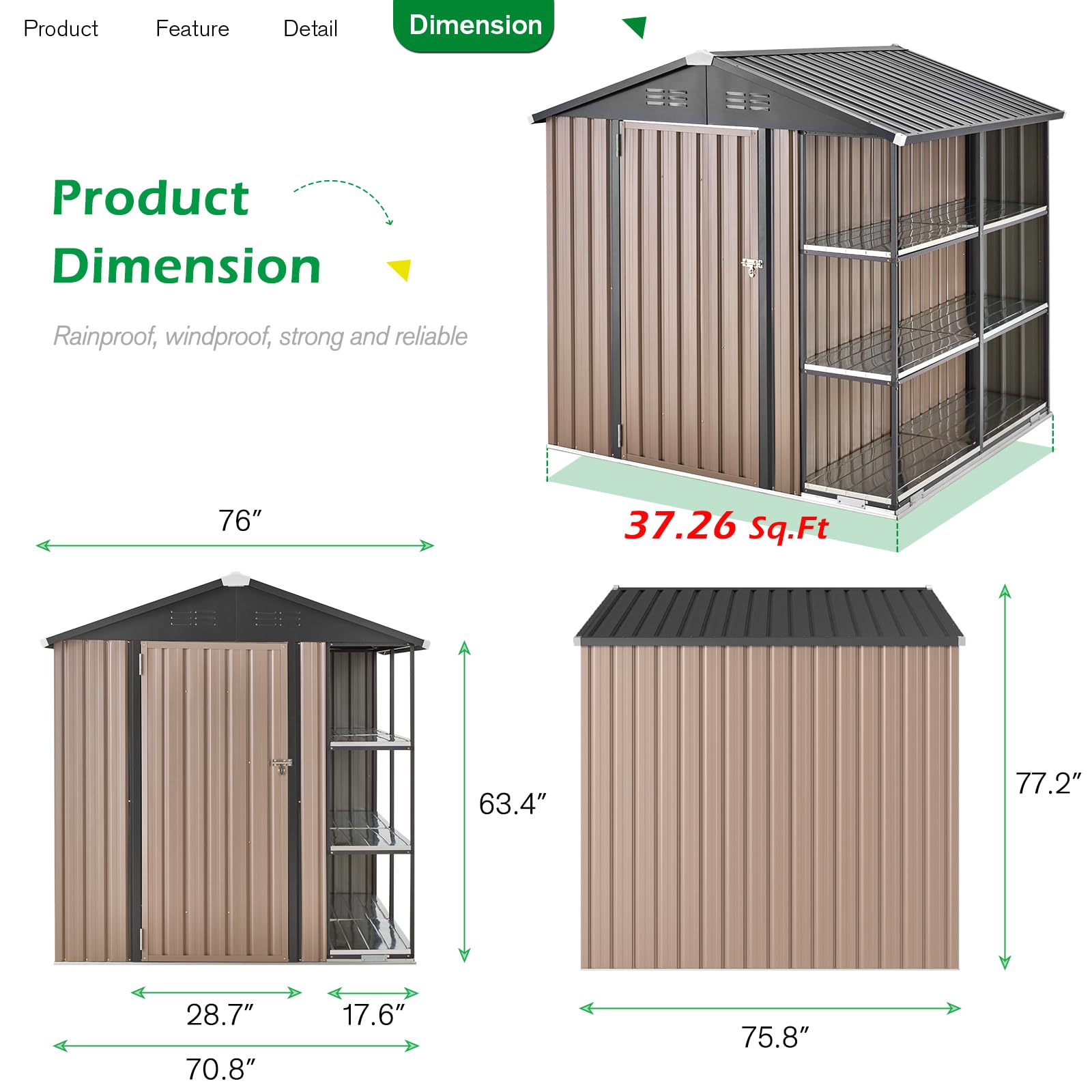 AECOJOY 6x6 Storage Shed with Rack,Small Outdoor Storage Tool Utility Shed with Shelves, Metal Garden Shed for Yard, Outdoor Storage Clearance Outside Use