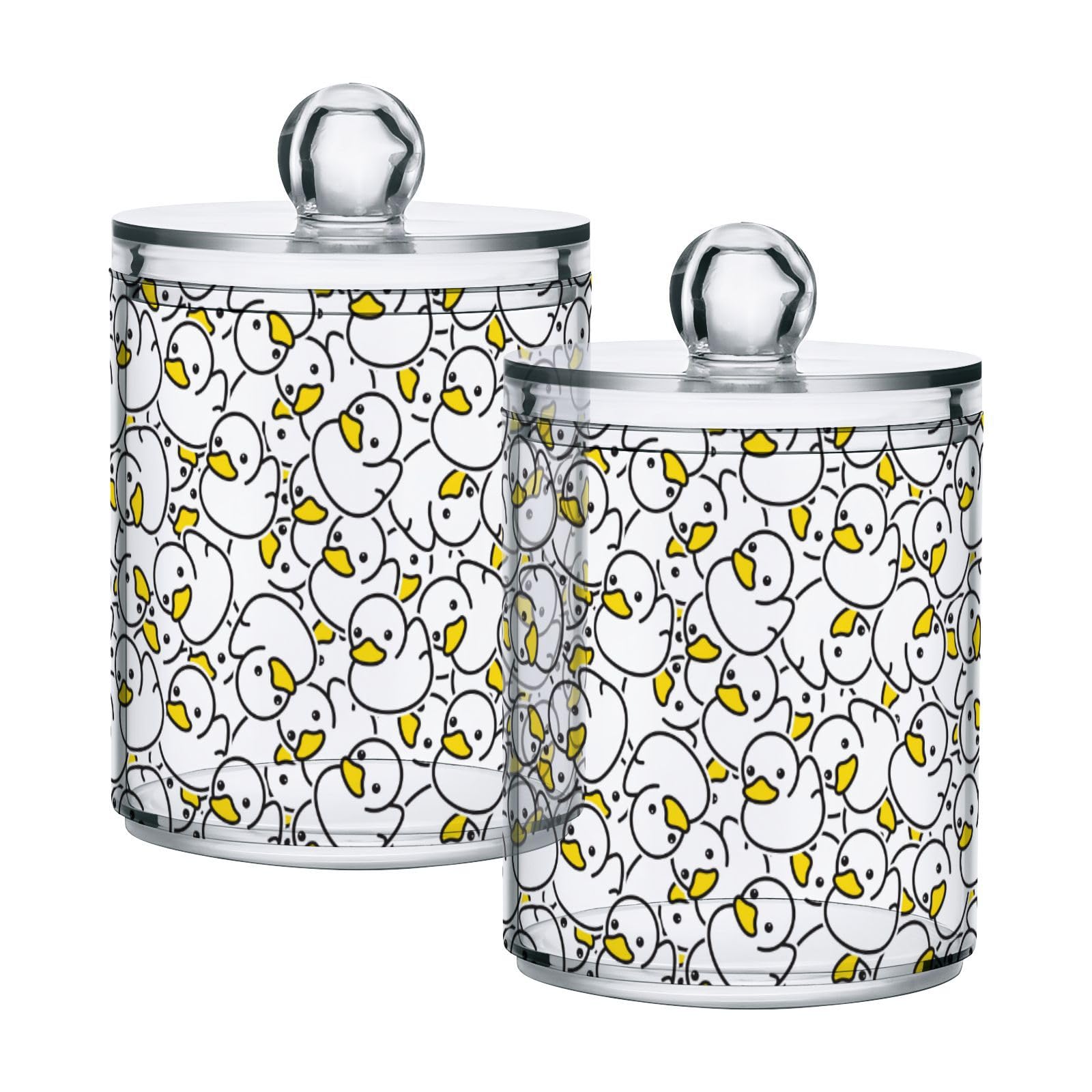 MCHIVER Cute Duck Bathroom Canisters Organizer 2 Pack Clear Plastic Jars with Lids 10 Oz Bathroom Dispenser for Cotton Swab Ball Pads Floss