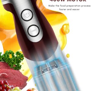 MegaWise 5-in-1 Hand Blender Set with Variable Speed Control, 400W Immersion Blender - Includes Whisk, Milk Frother, Chopper, and Beaker for Smoothies, Soups, and Baby Food (RED)